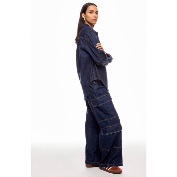 Hudson Drawstring Parachute Wide Leg Cargo Pant  LARGE - Picture 2 of 10